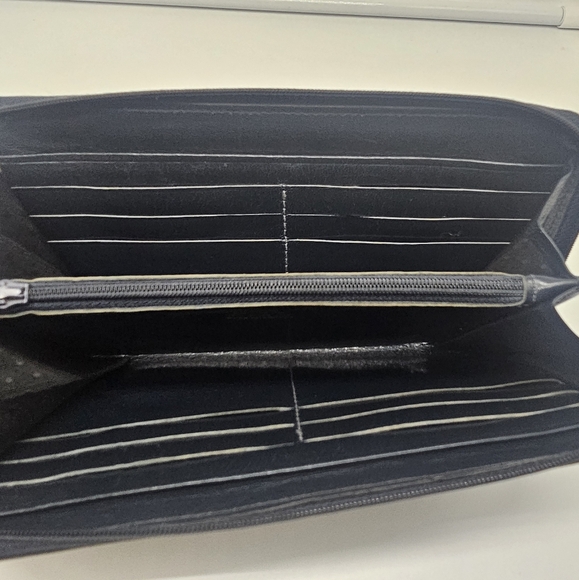 TILLEY Vintage Navy Blue Leather Snakeskin Trim Zip Around Continental Wallet - Picture 6 of 7